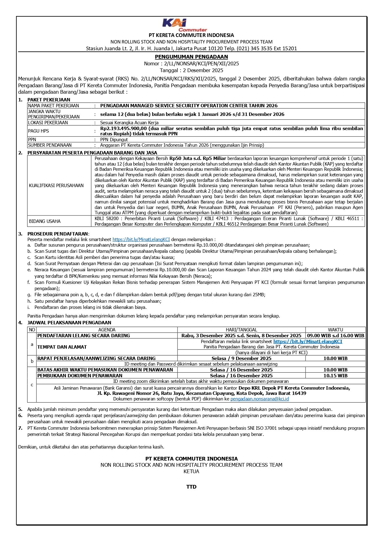 2 pengumuman pengadaan managed service security operation center tahun 2026 page 0001